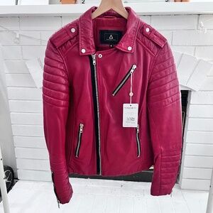 Serge Pariente Hipster NF Sheepskin Leather Biker Jacket - Red